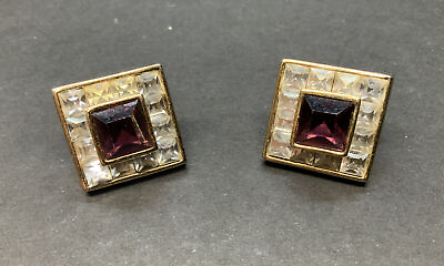 #ad Givenchy Paris New York Vintage Square Purple Clear Rhinestone Earrings $39.95