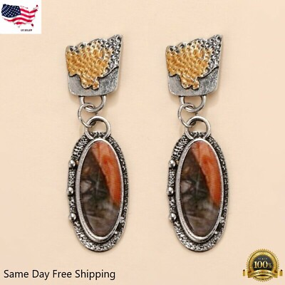 #ad Boho Drop Dangle Earrings 925 Silver Plated Ear Hook Women Jewelry Simulated $4.24