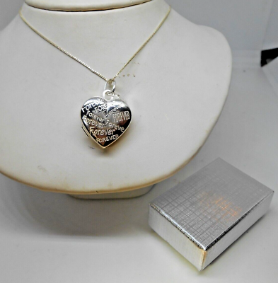 #ad Vintage Designer Sterling Silver Forever Love Logo Heart Locket Necklace 18quot; $29.95