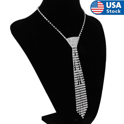 #ad Crystal Diamante Rhinestone Necktie tie Choker Collar Necklace Prom Party $3.70