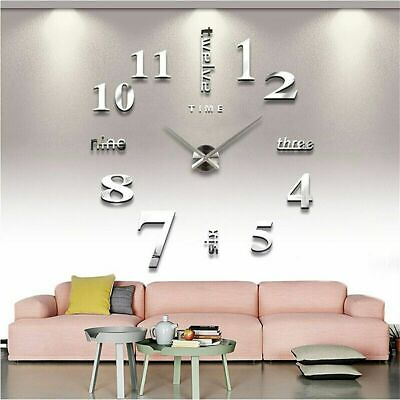 #ad Novelty Stick on Large Wall Clock 3D DIY Mirror Sticker Surface Home Decor Art $7.82