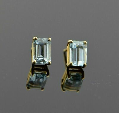 #ad 2.18 CT Emerald Cut Simulated Aquamarine Yellow Gold Plated 925 Silver Earring $3.00