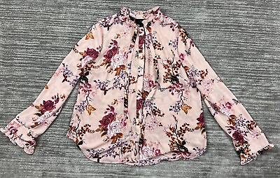 #ad Worthington Top Womens Extra Large Pink Floral Butterfly Long Sleeve Button Up $12.99