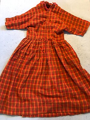 #ad Vintage Fashion Frock Dress Women#x27;s 12 Bright Orange Retro Plaid $34.99