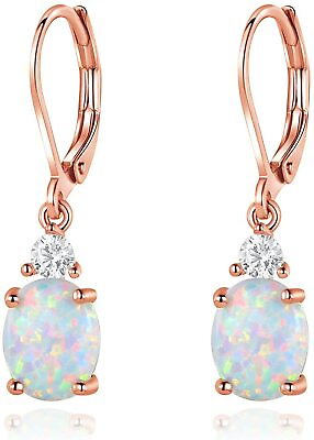 #ad LOVELY Opal Earrings 14k Rose Gold Dangle CZ Beautiful Earrings for Women Plated $149.99