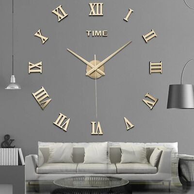 #ad 3D Modern DIY Large Wall Clock Mirror Surface Sticker Home Art Design Decor US $8.36
