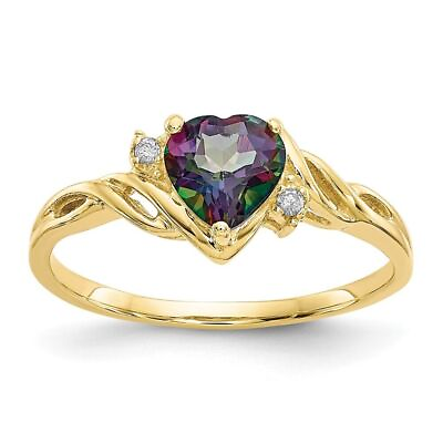 #ad 10k Yellow Gold Heart Mystic Fire Topaz .01ct Diamond Ring Fine Jewelry $224.00