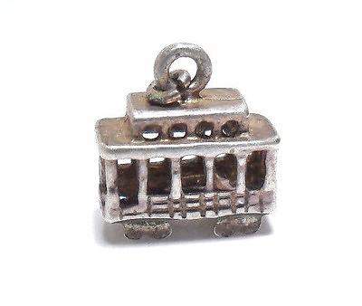 #ad VINTAGE TROLLEY SMALL 3D CART STREET CAR STERLING SILVER 925 PENDANT CHARM $8.99