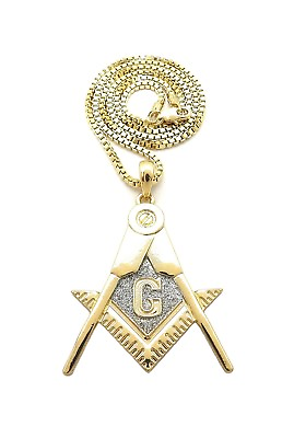 #ad Freemason Masonic 2 Tone Pendant 24quot; Various Chains Hip Hop Necklace XSP747GR $16.95