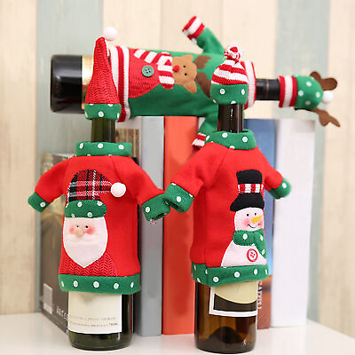 #ad 1 Set Wine Bottle Dress Cute Cartoon Pattern Christmas Winebottle Dress Knitted $8.91