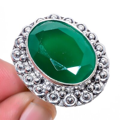 #ad Sakota Mines Emerald Simulated 925 Sterling Silver Plated Ring s.7 T2719 $11.55