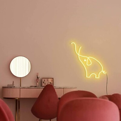 #ad 32quot;x31.9quot; Elephant Yellow Flex LED Neon Sign Light Party Gift Room Poster Décor $230.00