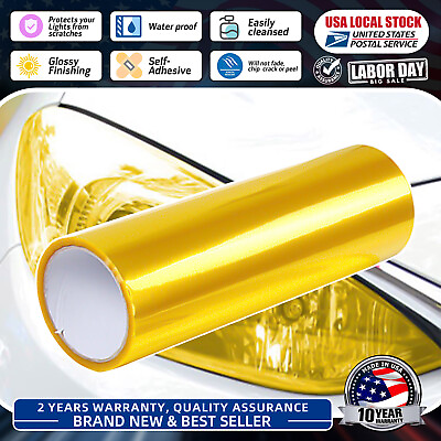 #ad Car Headlight Taillight Golden Yellow Sticker Vinyl Tint Protector Film Wrap USA $9.99