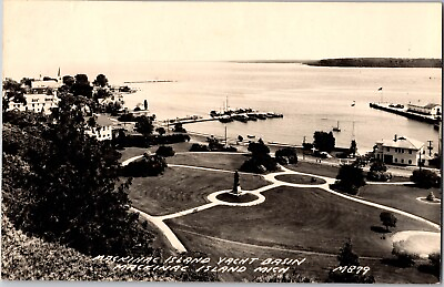 #ad Mackinac Island Michigan c 1910s Yacht Basin Antique RPPC Real Photo Postcard $18.43