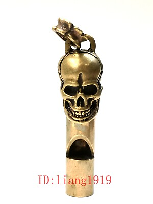 #ad Old Chinese Brass Carving Exorcism Skull Whistle Pendant Self defense device GBP 11.99