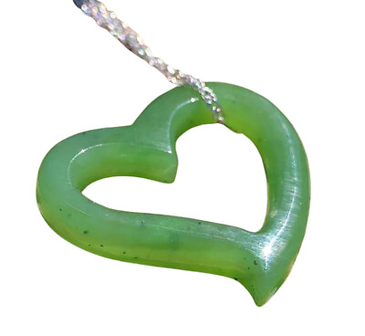 #ad 30mm Genuine Natural Green Nephrite Jade Floating Heart Pendant $68.95