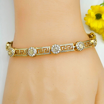 #ad 14K Gold Plated Greek Key Pattern Elegant Bracelet Jewelry Oro Laminado $16.00