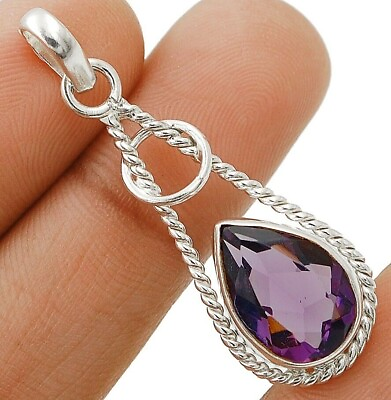 #ad 2CT Natural Amethyst 925 Solid Sterling Silver Pendant 1 2 3quot; Long NW10 7 $29.99