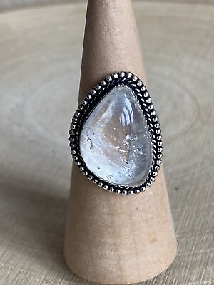 #ad Natural Clear Quartz Ring Size R Sterling Silver 925 Plated Handmade Vintage GBP 9.52