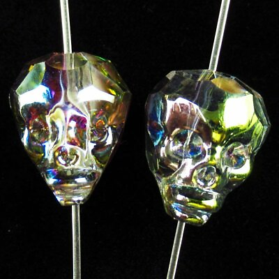 #ad 2Pcs 21x19x16mm Faceted Multicolor Titanium crystal Skull Pendant Bead HASJ652 $4.14