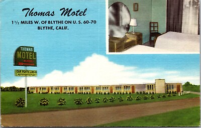 #ad Linen Postcard Thomas Motel on U.S. 60 70 in Blythe California $8.00