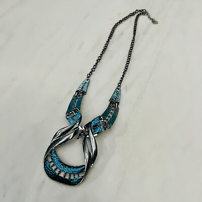 #ad Blue Pendant Necklace Silver Tone Chain 11quot; Costume Fashion Jewelry $13.95