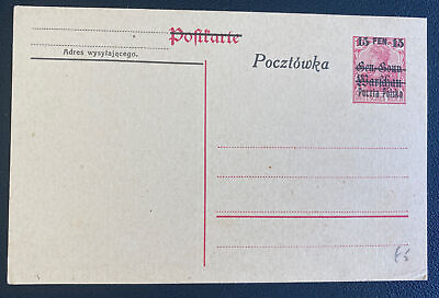#ad Mint General Government Germany PoLand WWI Postal Stationery Postcard Red $39.99