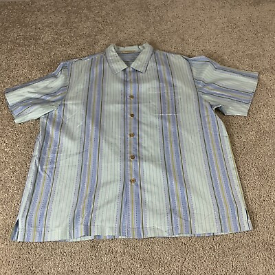 #ad Paradise Collection Shirt XL Men#x27;s Button Long Sleeve Striped 100% Silk T1104 $14.95