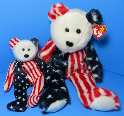 #ad Ty Beanie Baby amp; Beanie Buddy quot;SPANGLEquot; the Patriotic Bears MWMT Set of 2 $13.95