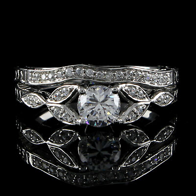 #ad 1.25 Ct Simulated Diamond Vintage Antique Engagement Ring 14K White Gold Finish $133.64