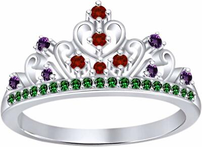 #ad Round Multi Stone Princess Style Ariel Princess Crown Ring 14k White Gold Plated $57.02