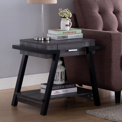 #ad Distressed Grey amp; Black End Table with Drawer amp; Bottom Shelf $134.12