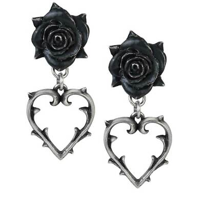 #ad Alchemy Gothic Wounded Love Black Rose Earrings Thorn Heart English Pewter E365 $31.95