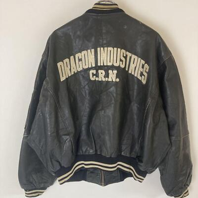 #ad L Size Leather Jacket Dragon Industries Embroidered Logo $168.70