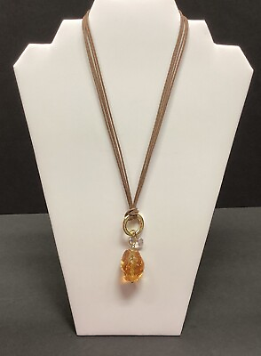 #ad Gold Tone faux crystal amp; Amber Bead multi leather Strands Necklace 16” Extender $24.00