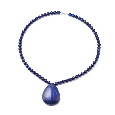 #ad Necklace for Women 925 Silver Bead Strand Lapis Lazuli Size 18quot; Birthday Gifts $17.68