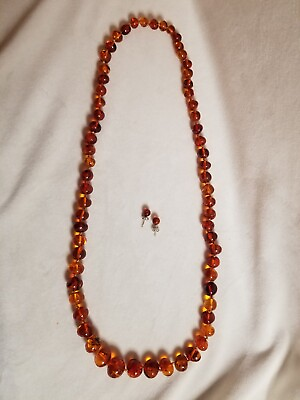 #ad Honey amber beaded necklace with sterling amber earrings $125.00