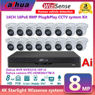 #ad Dahua Ai 16CH 16POE NVR CCTV system kit Wizsense Starlight 4K 8MP IP camera lot $109.00