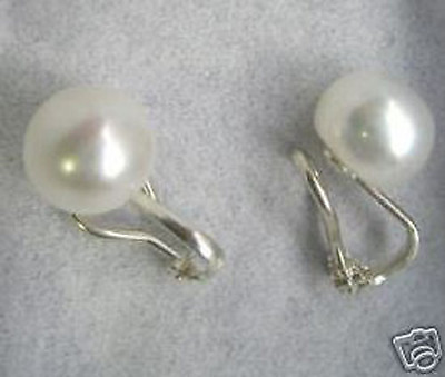 #ad AAA 11mm White Cultured Pearl Solid Sterling Silver OMEGA Clip On Stud Earrings $59.36