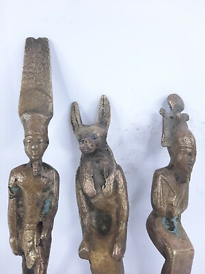 #ad RARE ANTIQUE ANCIENT EGYPTIAN 3 Statue Copper God Anubis Amun God Osiris 1395 Bc $120.00