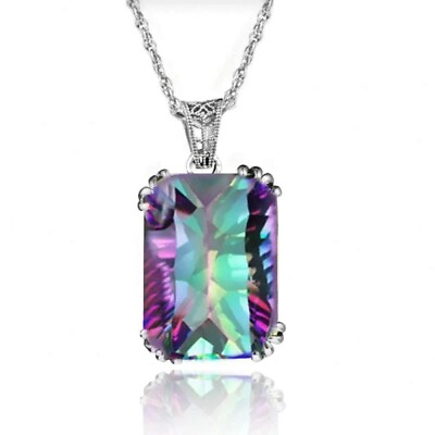 #ad Elegant Rainbow Mystical Fire Topaz 925 Sterling Silver Fashion Charms Necklace $15.74