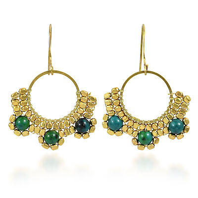 Romantic Chandelier Beads and Malachite Brass Dangle Earrings $11.24