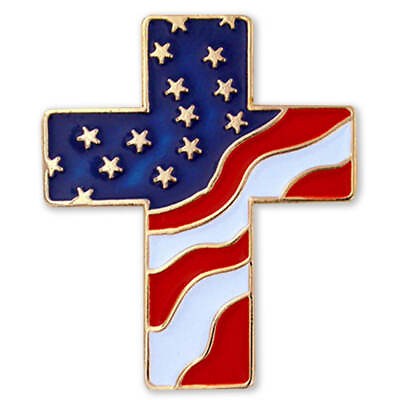 #ad PinMart#x27;s American Flag Cross Patriotic Enamel Lapel Pin with Magnetic Back $57.99