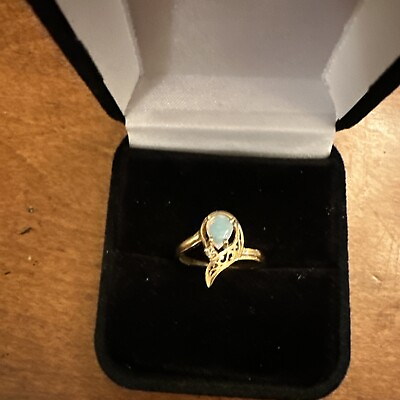 #ad 14kt. Yellow Gold Pear Shape Opal and Diamond Ring Size 3 4 #12 $180.00