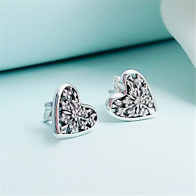 #ad New 100% Authentic 925 Sterling Silver Heart of Winter CZ Earrings $19.94