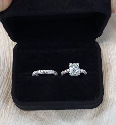 #ad 2.76 TCW Radiant Cut Moissanite Bridal Set Engagement Ring 14k White Gold Plated $145.96