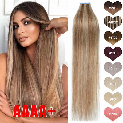 #ad Seamless Tape In ON 100% Remy Human Hair Extensions Skin Weft Full Head 10 80PCS $32.15