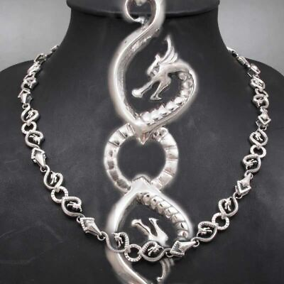 #ad DRAGON SNAKE ART CHAIN MENS NECKLACE 925 STERLING SOLID SILVER 18 20 22 24quot; $215.00