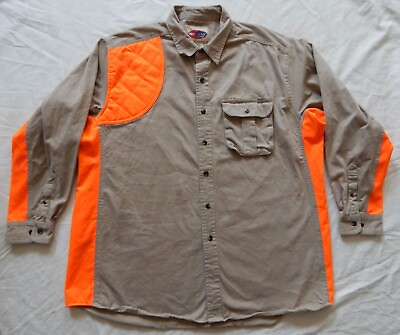 #ad Neon Orange Beige Padded Shooting Long Sleeve Button Down Shirt 2XL Mens Vtg $24.99