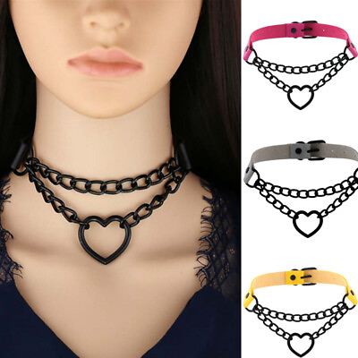 #ad Gothic Choker Women Black Red Necklace PU Collar Chains Maid Punk Cosplay $7.15
